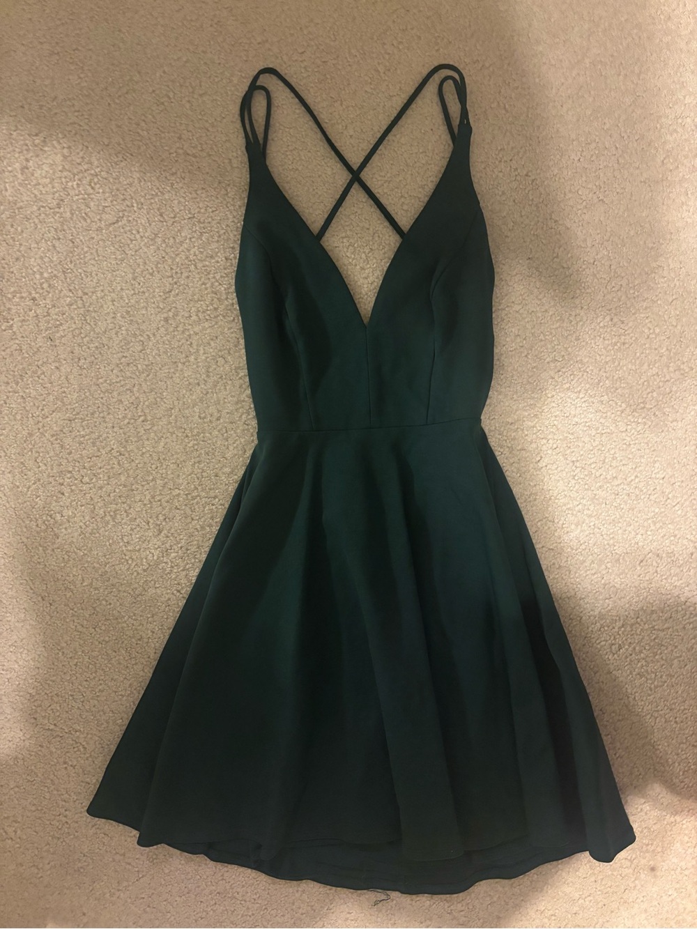 Lulu's Deep Emerald Strapless Skater Dress with Crisscross Straps